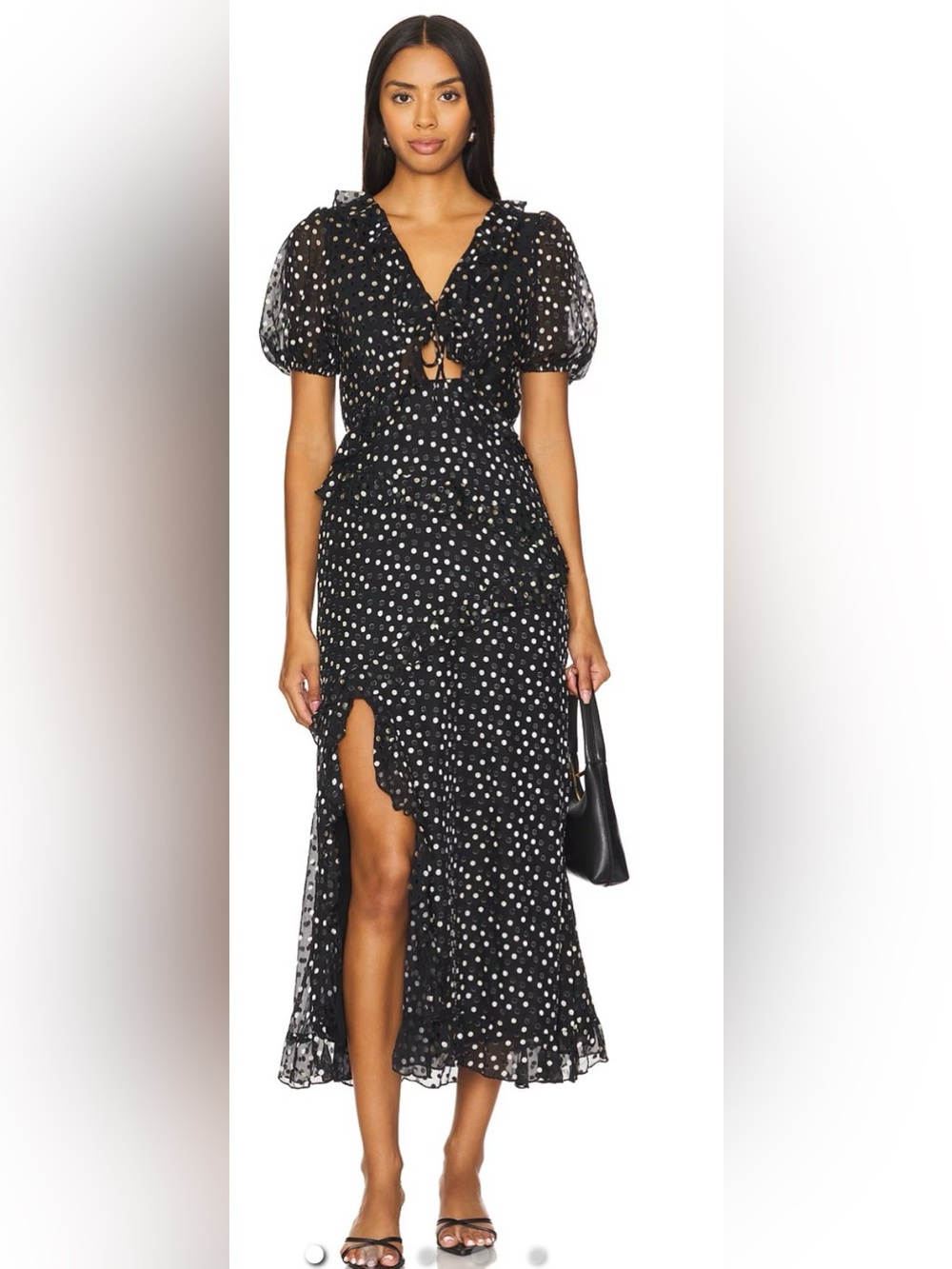 ASTR the Label Bennet Polka Dot Ruffle Maxi Dress Black